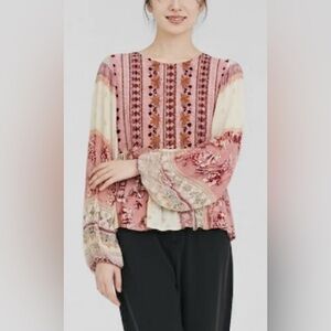 COCO + JAIMESON patchwork embroidered style blousy long sleeves boho NEW size S